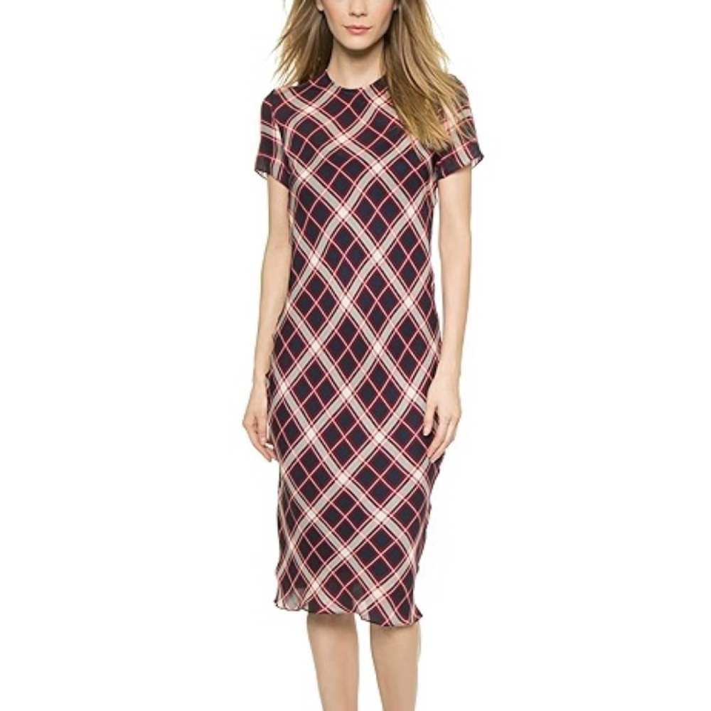 Jenni Kayne Black and Pink Plaid Midi Dress
